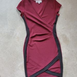 fitted maroon mini wrap dress